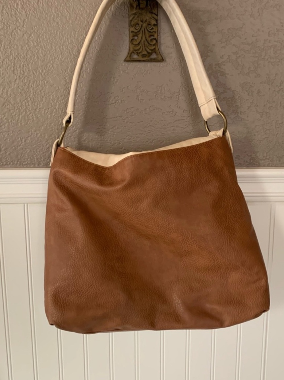 Roxy Cream and Brown Shoulder Bag with Tassel - Picture 3 of 6